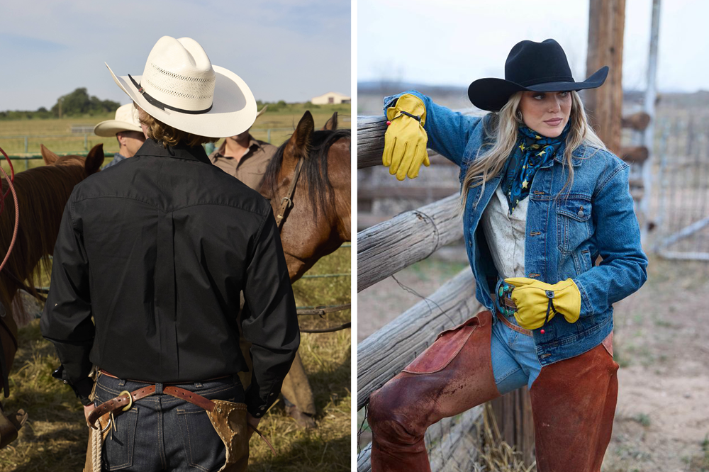 A photo montage of men and women wearing Justin western gear.